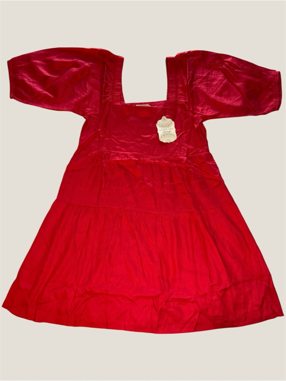Altar’d State Red Square Neck Puff Sleeve Dress